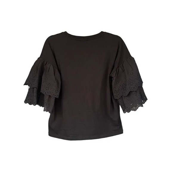 Topshop Ruffle Sleeve Top Black Lace Trim Short Sleeve Blouse‎ US 2 - Picture 6 of 7